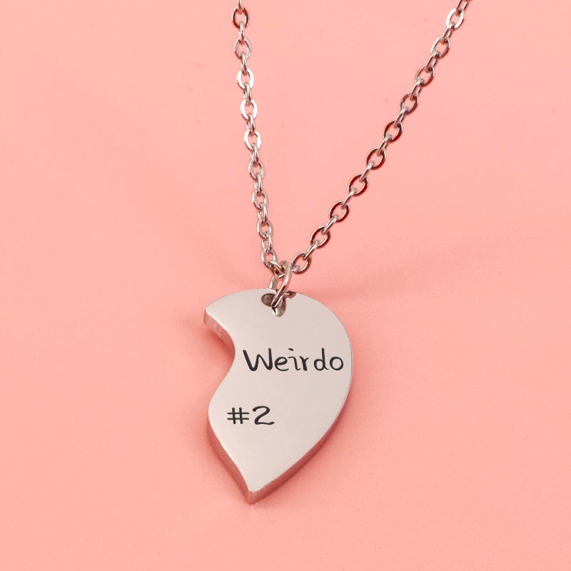 HOFOYA Best Friends Necklaces Weirdo 1# Weirdo 2# Split Heart Matching Necklace Set 2 Bestie Pendant BFF Necklace for 2 Friendship Jewelry Gifts for Sisters Bestie. - Image 4