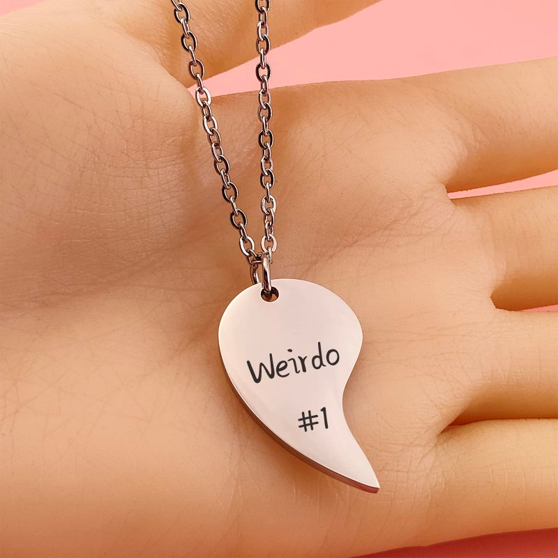 HOFOYA Best Friends Necklaces Weirdo 1# Weirdo 2# Split Heart Matching Necklace Set 2 Bestie Pendant BFF Necklace for 2 Friendship Jewelry Gifts for Sisters Bestie. - Image 3