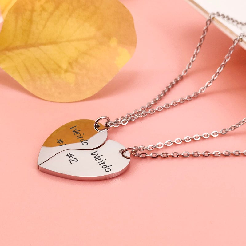 HOFOYA Best Friends Necklaces Weirdo 1# Weirdo 2# Split Heart Matching Necklace Set 2 Bestie Pendant BFF Necklace for 2 Friendship Jewelry Gifts for Sisters Bestie. - Image 2
