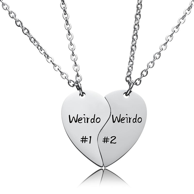 HOFOYA Best Friends Necklaces Weirdo 1# Weirdo 2# Split Heart Matching Necklace Set 2 Bestie Pendant BFF Necklace for 2 Friendship Jewelry Gifts for Sisters Bestie. - Image 1
