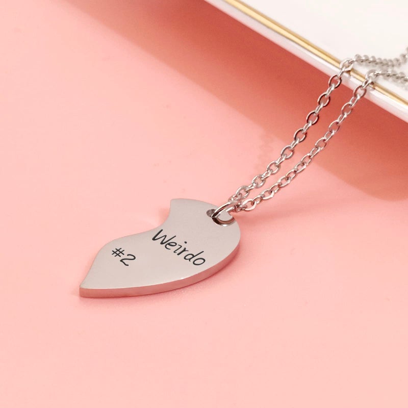 HOFOYA Best Friends Necklaces Weirdo 1# Weirdo 2# Split Heart Matching Necklace Set 2 Bestie Pendant BFF Necklace for 2 Friendship Jewelry Gifts for Sisters Bestie. - Image 5