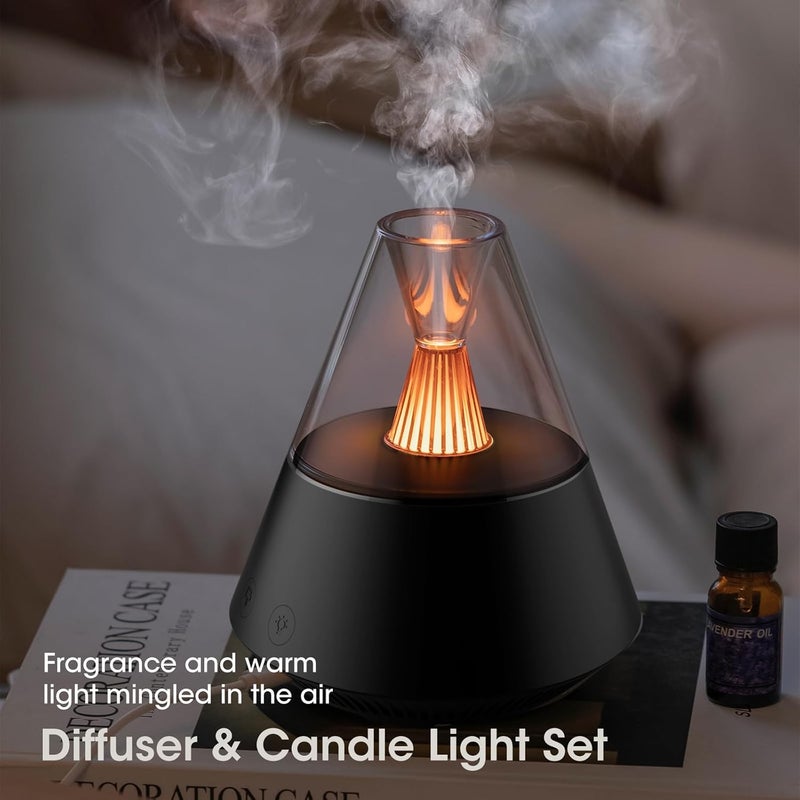 KinYiLO Ultrasonic Essential Oil Diffuser, 150ML Modern Aromatherapy Diffuser with Candle Light, 2 Mist Mode, Remote Control, Auto-Off, Small Cool Mist Humidifier for Home Bedroom Office Yoga, Black - Image 2