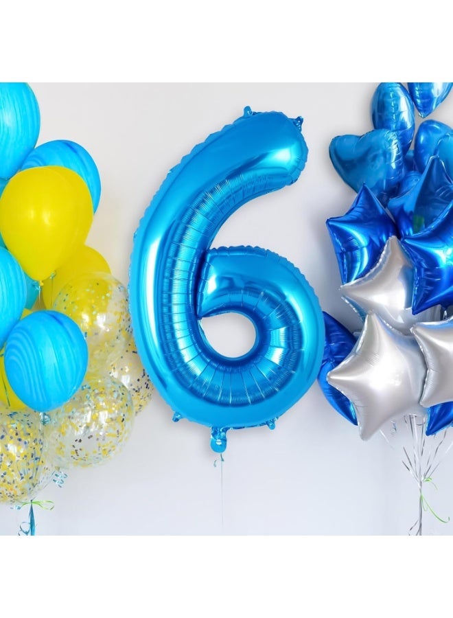 شراء تزيين حفلات عيد الميلاد رقم 9 بالمنطاد رقم 32 بوصة باللون الأزرق الكبير، وحفلات عيد الميلاد رقم 6 رقائق البوليستر الكبيرة رقم 6، وحفلات الزفاف، وصور الخطوبة للعروس، والاحتفال بالذكرى السنوية - Image 2