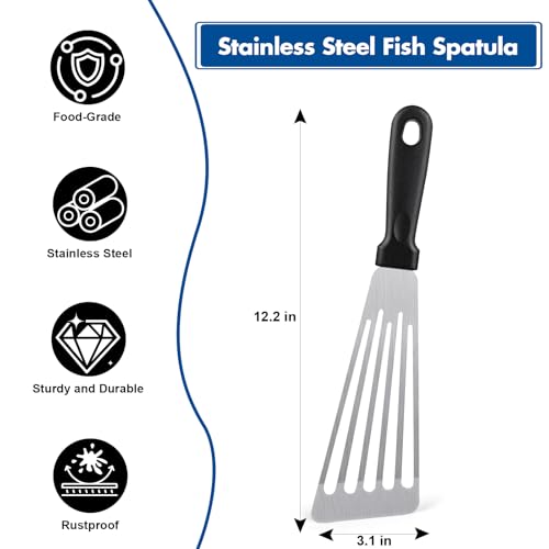 HANWRAPS Fish Spatula,Stainless Steel Fish Turner,Flexible Metal Spatula for Flipping Fish,Eggs,Crepes, Steaks,Burgers and Baking,Rust-Proof & Corrosion-Resistant,3.1"x 12" - Image 2