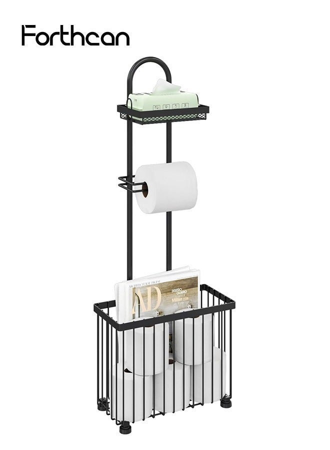 Forthcan Freestanding Toilet Paper Holder Toilet Tissue Rack Scroll Stand Roll Dispenser with Storage Shelf Reserve for Phone Tablet Magazine Bathroom Organizer Bath Tissue Organizer - Image 4