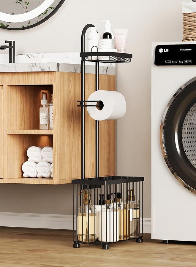 Forthcan Freestanding Toilet Paper Holder Toilet Tissue Rack Scroll Stand Roll Dispenser with Storage Shelf Reserve for Phone Tablet Magazine Bathroom Organizer Bath Tissue Organizer - Image 3