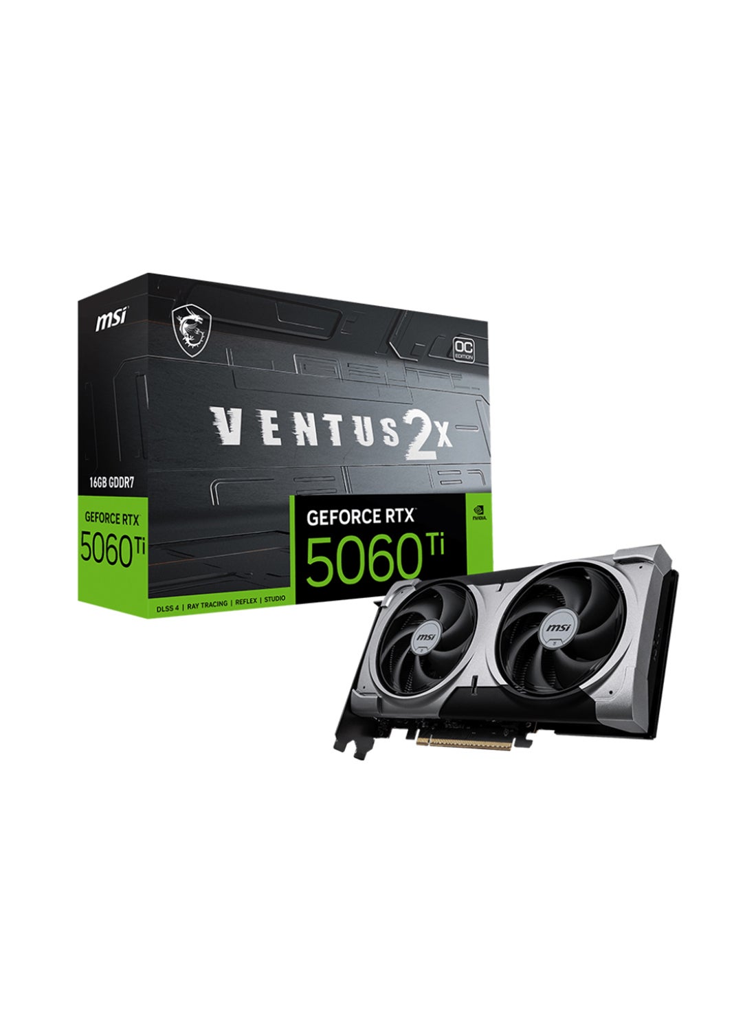 GeForce RTX 5060 Ti 16GB VENTUS 2X OC PLUS Graphics Card - NVIDIA Blackwell Architecture, 4,608 CUDA Cores, 2,617 MHz Boost Clock, 16GB GDDR7, 28Gbps Memory Speed, 448GB/s Bandwidth, Dual-Fan TORX 5.0 Cooling, 8K Resolution Support, DLSS 4, Ray Tracing, PCIe 5.0, HDMI 2.1, DisplayPort 2.1, Black | G506T-16V2CP