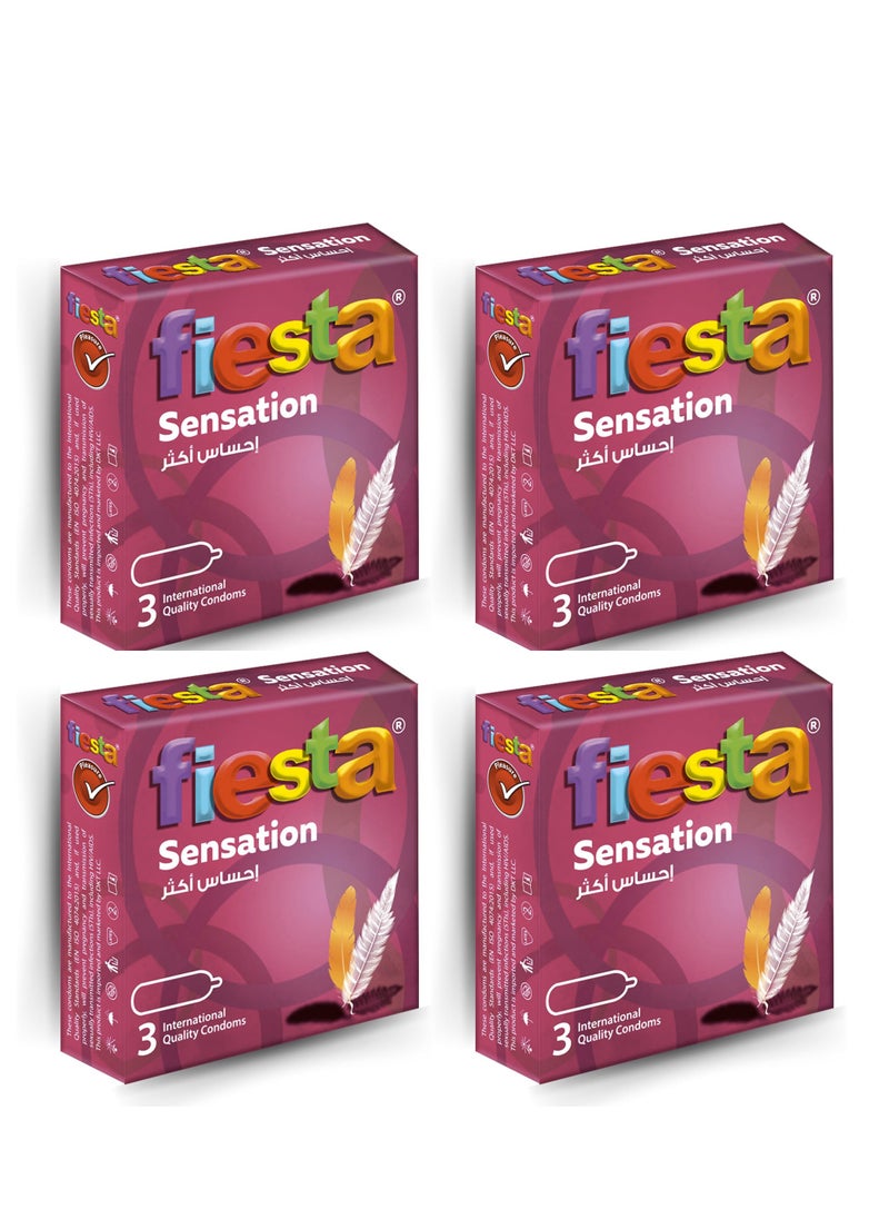 FIESTA - Fiesta Sensation Condoms - Ultra Thin For Maximum Feeling - 4 Packs Of 3 Condoms - Image 1