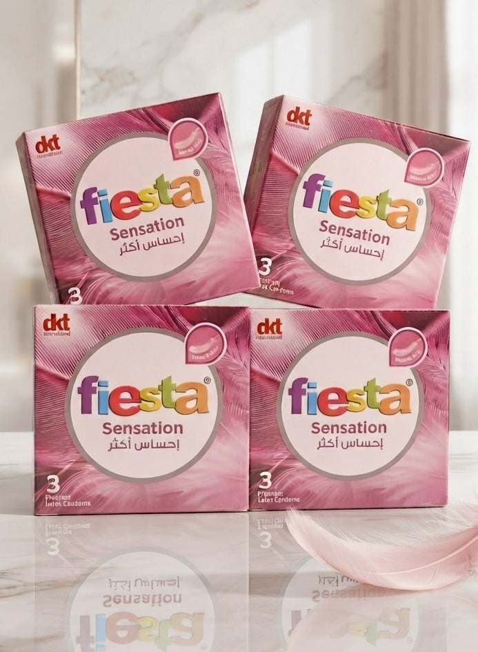 Fiesta Sensation Condoms - Ultra Thin For Maximum Feeling - 4 Packs Of 3 Condoms