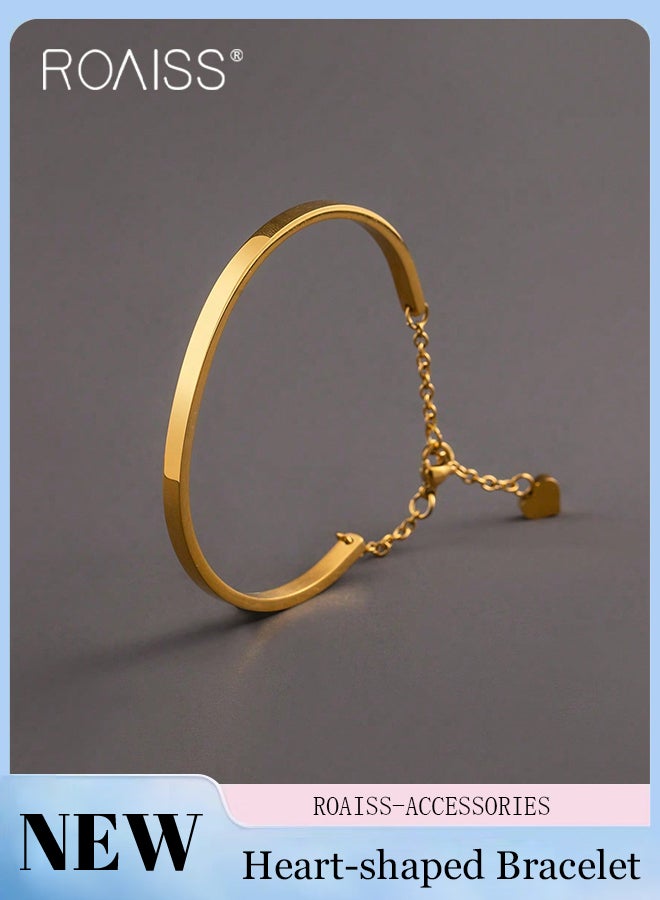 رويس سوار نسائي من الفولاذ المقاوم للصدأ على شكل حرف C، سوار أنيق وبسيط على شكل قلب، مقاس قابل للتعديل، سوار كاجوال ومتعدد الاستخدامات مناسب للارتداء اليومي - Image 1