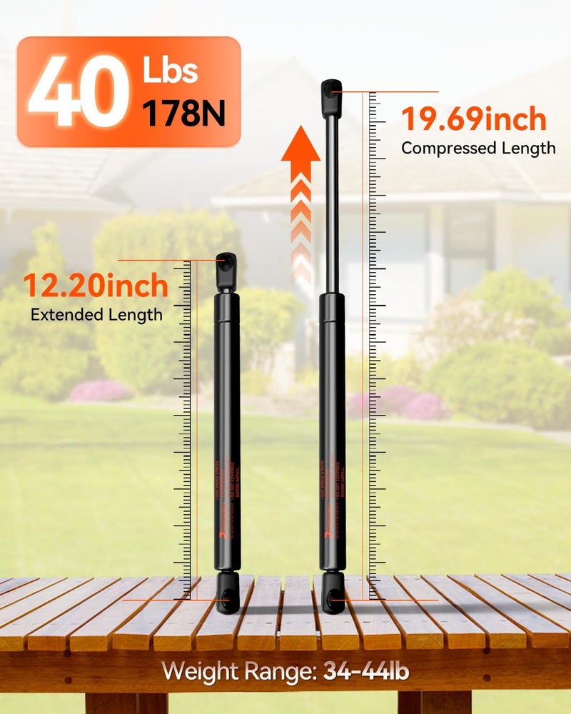 PAMAGOO C16-08316 20 Gas Struts 40 lbs(34-44lb)/178 N, 20 Inch Sx200p-40 Gas Shock Prop Tanning Bed Spring Lift Support for RV Bed Storage RV Door Trap Door TV Cabinet Camper Shell Rear Window - Image 2