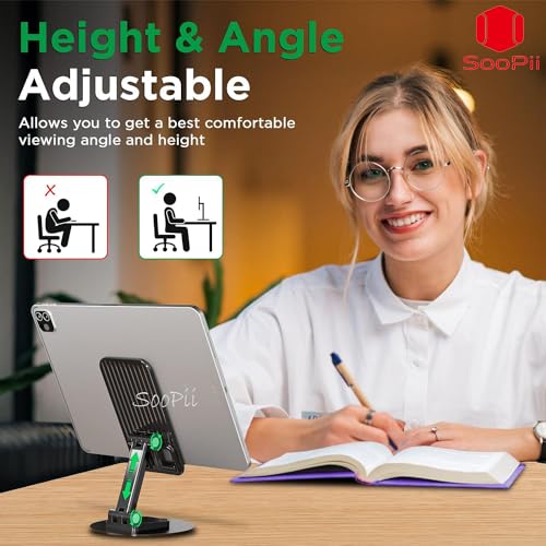 SOOPII Desktop Premium-A Quality Rotatable Cell Phone Stand Holder for Desk Foldable iPhone Stand for Desk Height Adjustable Phone Holder Portable Desktop Stand for All Mobile Phone & Tablet 4-10'' - Image 2