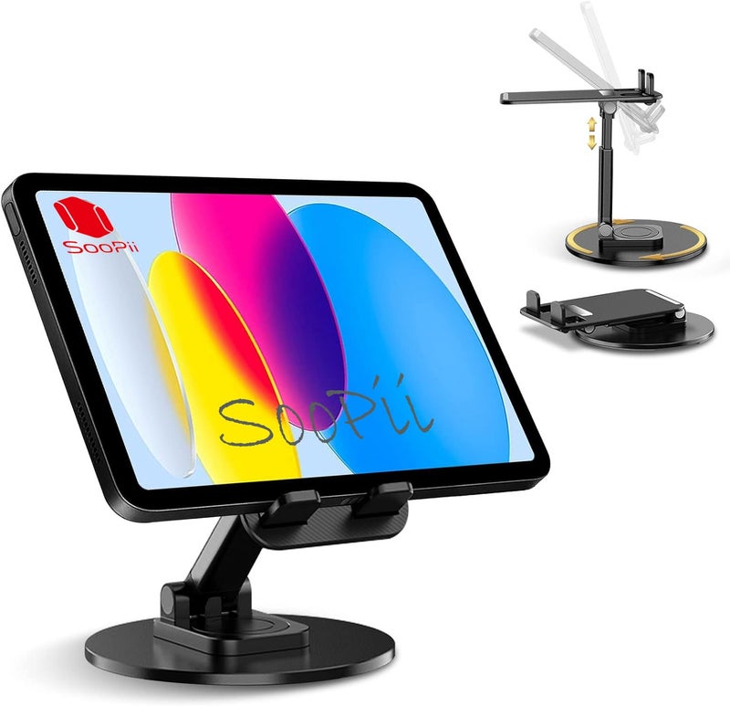 SOOPII Desktop Premium-A Quality Rotatable Cell Phone Stand Holder for Desk Foldable iPhone Stand for Desk Height Adjustable Phone Holder Portable Desktop Stand for All Mobile Phone & Tablet 4-10'' - Image 1