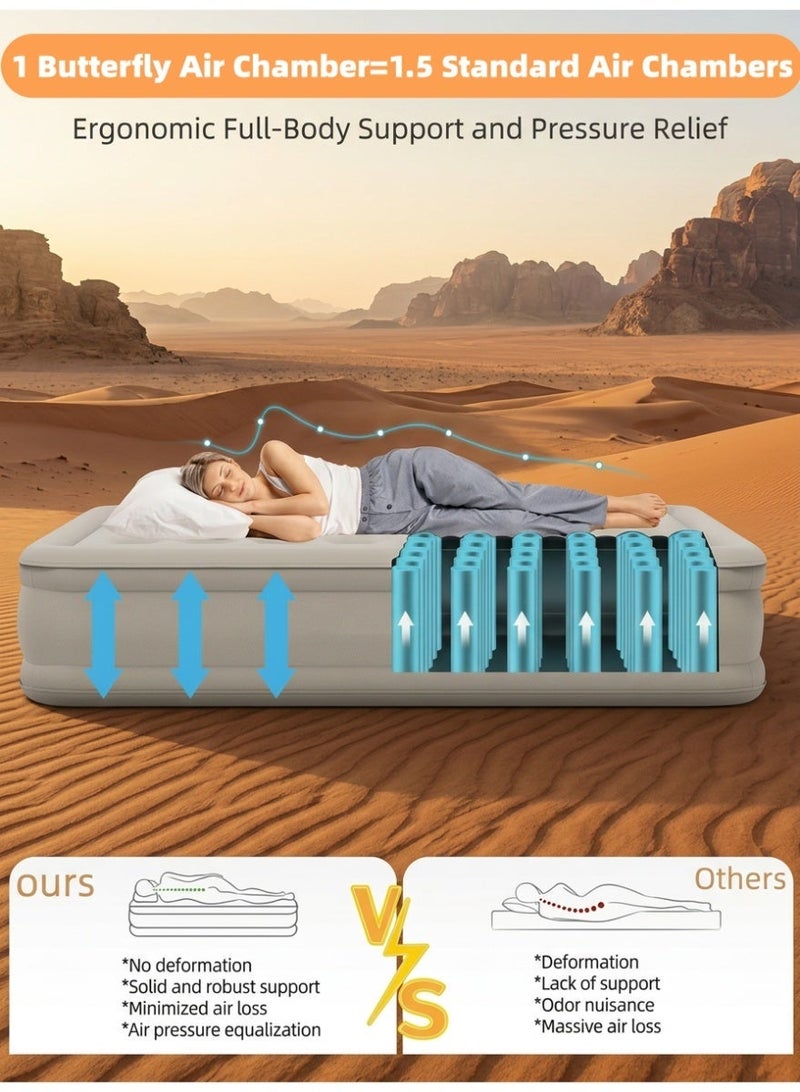 ULHYC Self-Inflating Queen Size Air Bed with Built-in Electric Pump, 4-Min Quick Inflation/Deflation – Portable Camping Mattress with 2 Inflatable Pillows, Repair Kit & Carry Bag for Home, Guests, Desert Camping, Travel, 660lbs (300kg) Capacity - Image 5