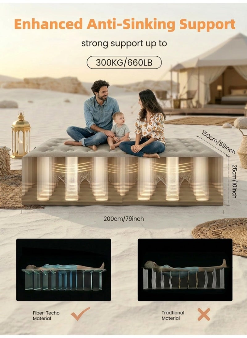 ULHYC Self-Inflating Queen Size Air Bed with Built-in Electric Pump, 4-Min Quick Inflation/Deflation – Portable Camping Mattress with 2 Inflatable Pillows, Repair Kit & Carry Bag for Home, Guests, Desert Camping, Travel, 660lbs (300kg) Capacity - Image 3