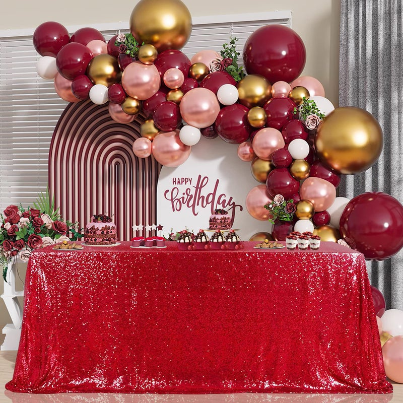BCOOL Red Sequin Tablecloth Christmas Table Overlays Valentines Day Table Linen Red Sparkly Wedding for Gathering Banquet Linens 90x156 Inch