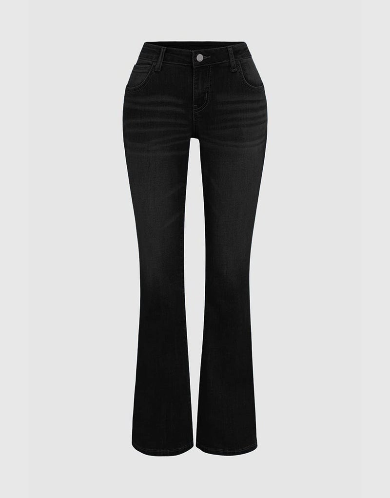 Flamingals Butt Lifting Bootcut Jeans Stretchy Casual Fall Winter Trendy Flare Leg Jeans for Women Ink Black L - Image 4