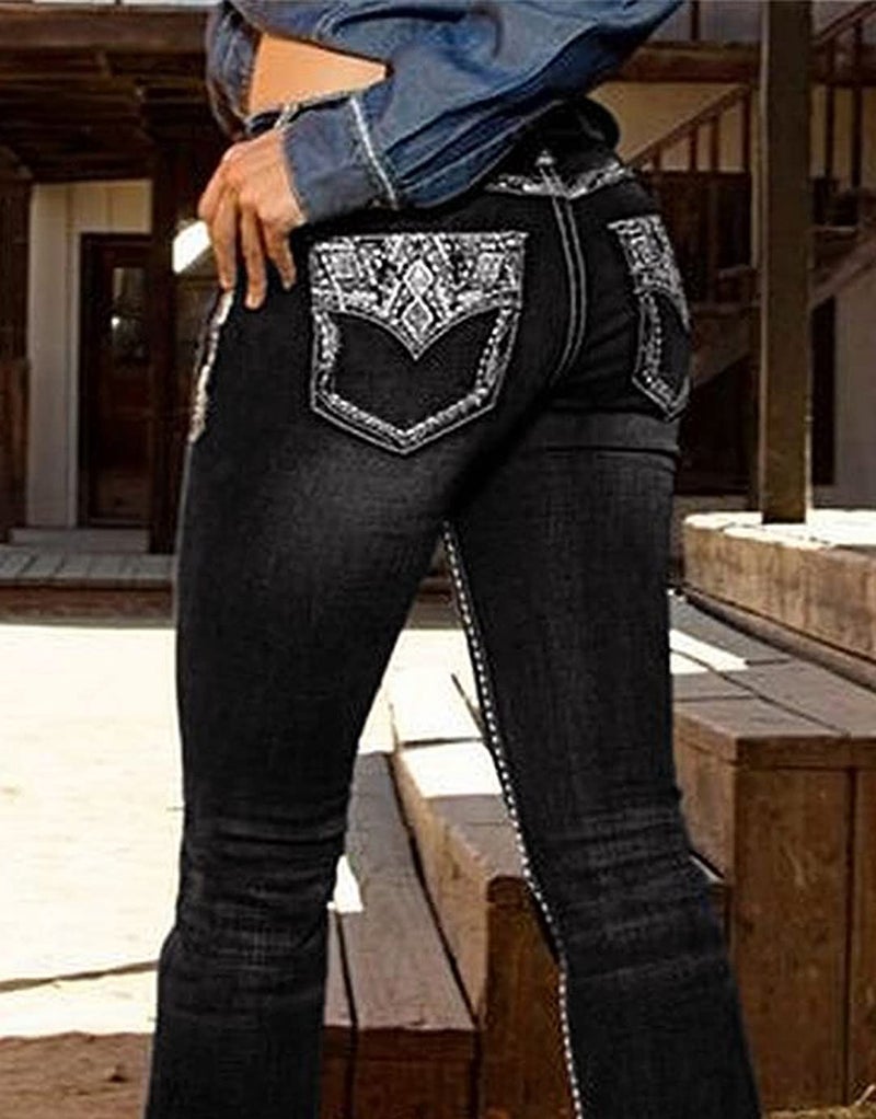 Flamingals Butt Lifting Bootcut Jeans Stretchy Casual Fall Winter Trendy Flare Leg Jeans for Women Ink Black L - Image 2