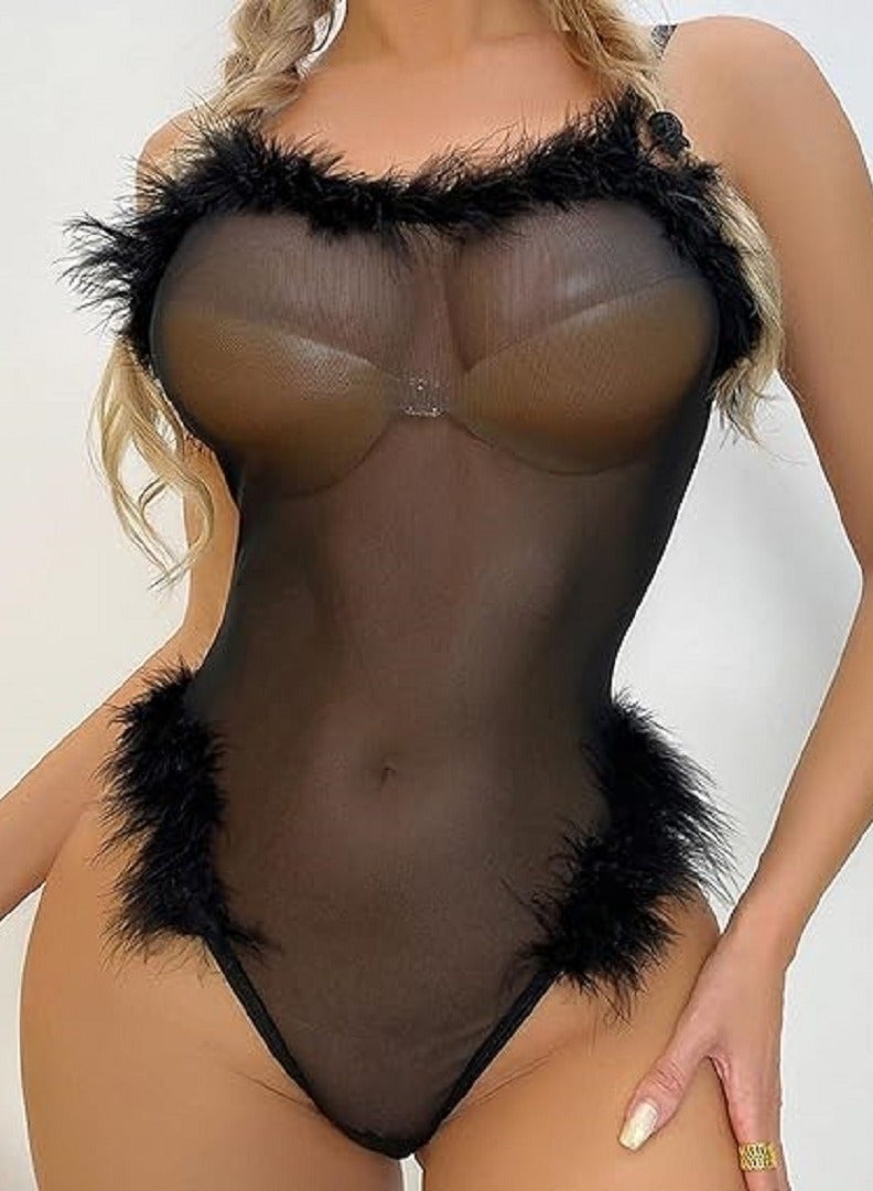Ward Women’s set Black with Adjustable Thin Straps & Fur Trim  - Image 2