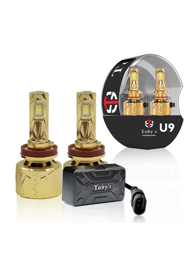 توبيز مصباح أمامي LED U9 من Toby's بقوة 100 واط/القطعة 200 واط/الزوج مع درجة حرارة لون 6500 كلفن للشعاع العالي والشعاع المنخفض - H11