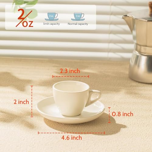 Sweese 2 Ounce Espresso Cups with Saucers, Porcelain Espresso Cups Set of 6 - White - Image 2