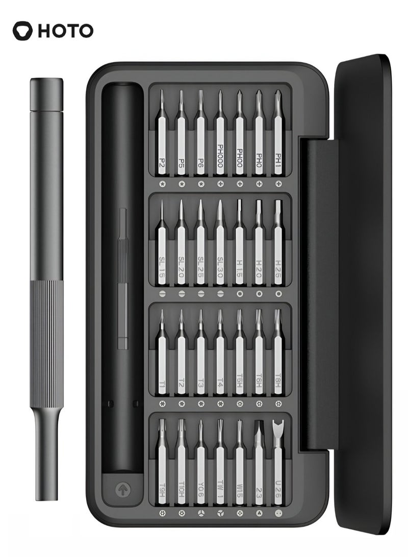 HOTO Precision Screwdriver Set – 28 S2-Steel Bits, 360° Free-Rotating Lid, Magnetic Storage, Semi-Auto Box Cover – USB Rechargeable  - Image 1