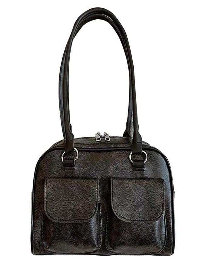 JienClound Vintage Style Shoulder Bag, Double Front Pocket Handbag, PU Leather Purse for Women (Black) - Image 1