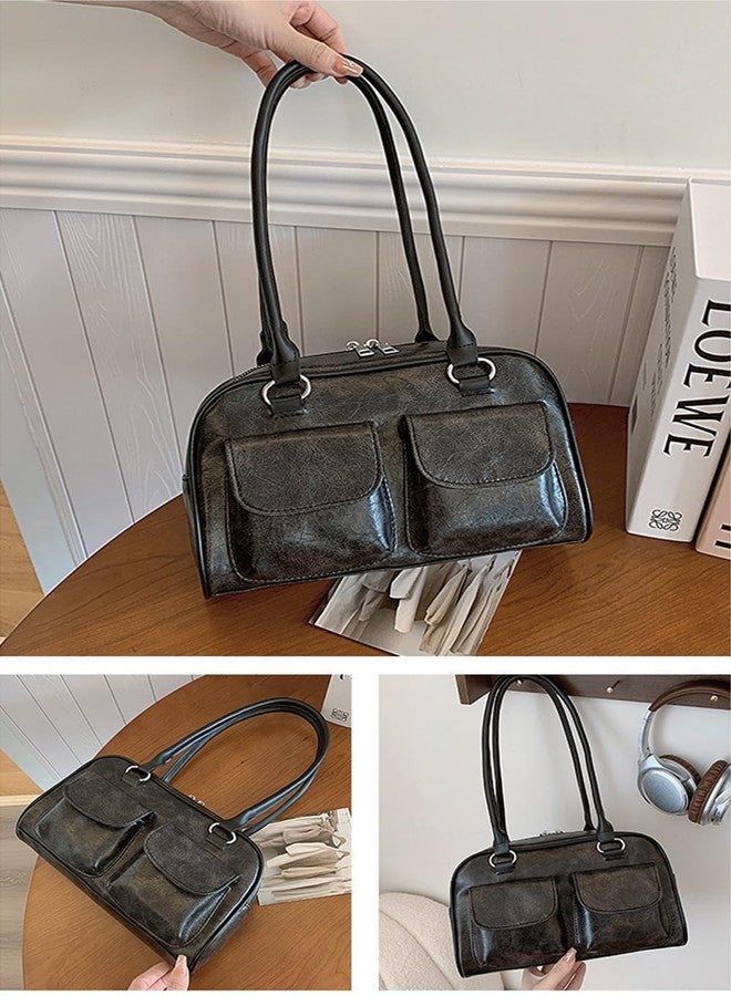 JienClound Vintage Style Shoulder Bag, Double Front Pocket Handbag, PU Leather Purse for Women (Black) - Image 4