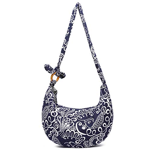 Coton Pose Women Hippie Crossbody Bag cloth boho Sling Bag Cotton Bohemian Hand Bags (Blue) - Image 1