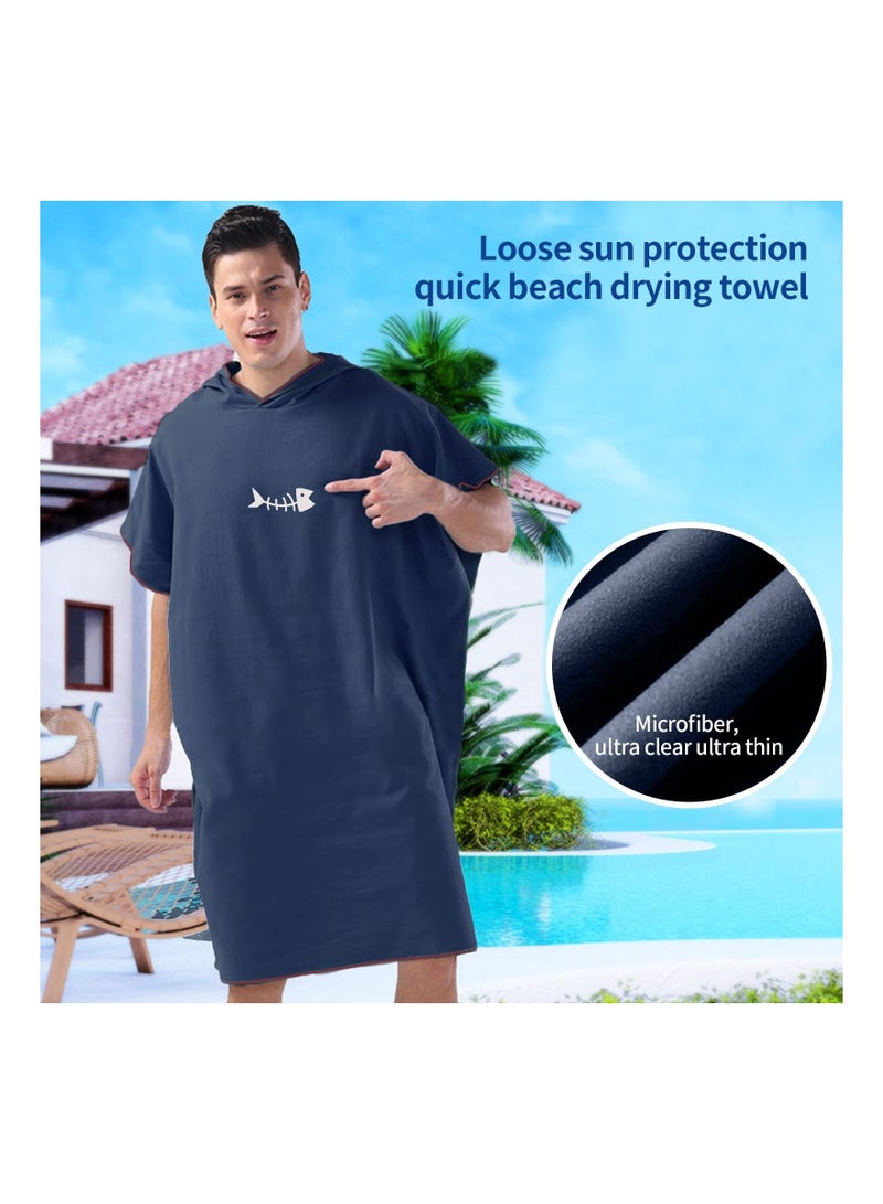 Microfiber Beach Towel Oversized, Absorbent Sand Proof Beach Blanket Surf Poncho Towel with Hood Bath Towel Swim TowelBlack Coverup Robe Large Hooded Towels for Adult (Navy blue) - Image 2