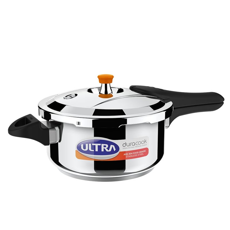 Ultra Duracook Pressure Cooker 4.5 Litre | Aisi 304 Food Grade Stainless Steel Cooker With10 Years Warranty | High Impact 3-Layer Composite Base | Spillage Control | Sturdy Bakelite Handle - Image 1