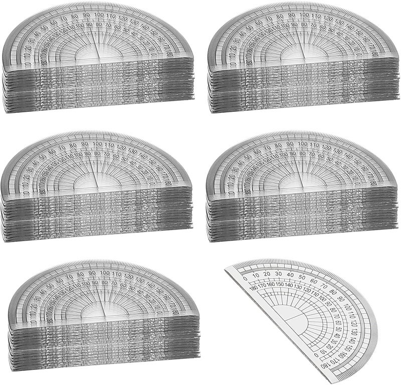Clear Plastic Protractor 100-Pack: 4-Inch Transparent, Precision Angle Measurement - Durable, Crystal-Clear Visibility Geometry Protractor for Classroom, Student, Drafting, Home Use - Image 2