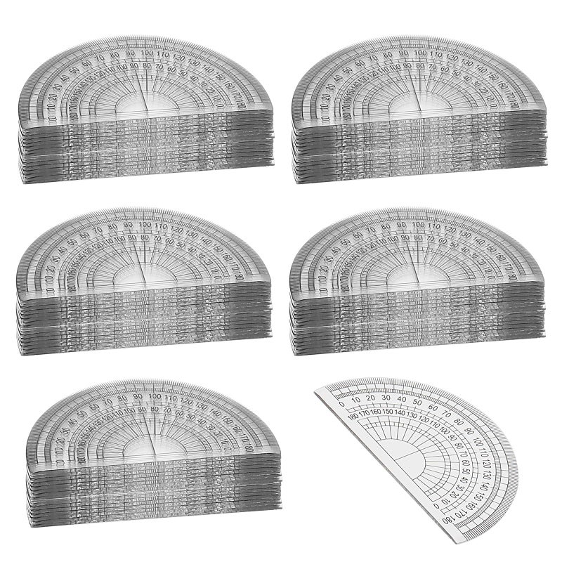 Clear Plastic Protractor 100-Pack: 4-Inch Transparent, Precision Angle Measurement - Durable, Crystal-Clear Visibility Geometry Protractor for Classroom, Student, Drafting, Home Use - Image 1