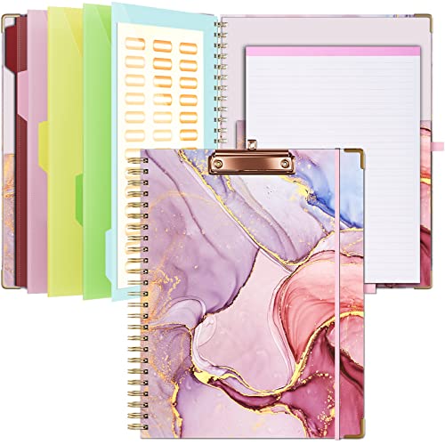 Ospelelf Clipboard with Storage 8.5 X 11，Padfolio Organizer, Spiral Portfolio Letter Size with Notepad, Pen Holder, 5 Extra Folder Divider Pages, Elastic Closure Nurse Office Essentials (Pink Marble) - Image 1