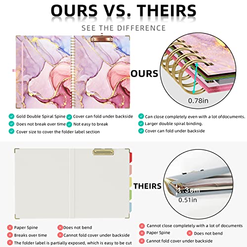 Ospelelf Clipboard with Storage 8.5 X 11，Padfolio Organizer, Spiral Portfolio Letter Size with Notepad, Pen Holder, 5 Extra Folder Divider Pages, Elastic Closure Nurse Office Essentials (Pink Marble) - Image 4