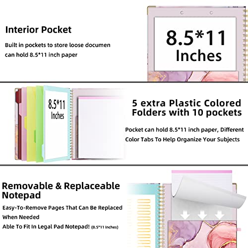 Ospelelf Clipboard with Storage 8.5 X 11，Padfolio Organizer, Spiral Portfolio Letter Size with Notepad, Pen Holder, 5 Extra Folder Divider Pages, Elastic Closure Nurse Office Essentials (Pink Marble) - Image 3