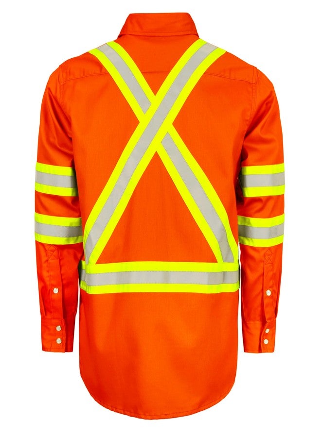 BOCOMAL FR Shirts for Men Hi Vis High Visibility 6.5oz Lightweight Type O Flame Resistant Refective Safety Shirt, Orange, XL - Image 3