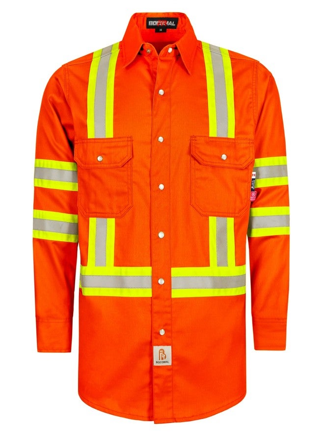 BOCOMAL FR Shirts for Men Hi Vis High Visibility 6.5oz Lightweight Type O Flame Resistant Refective Safety Shirt, Orange, XL - Image 1