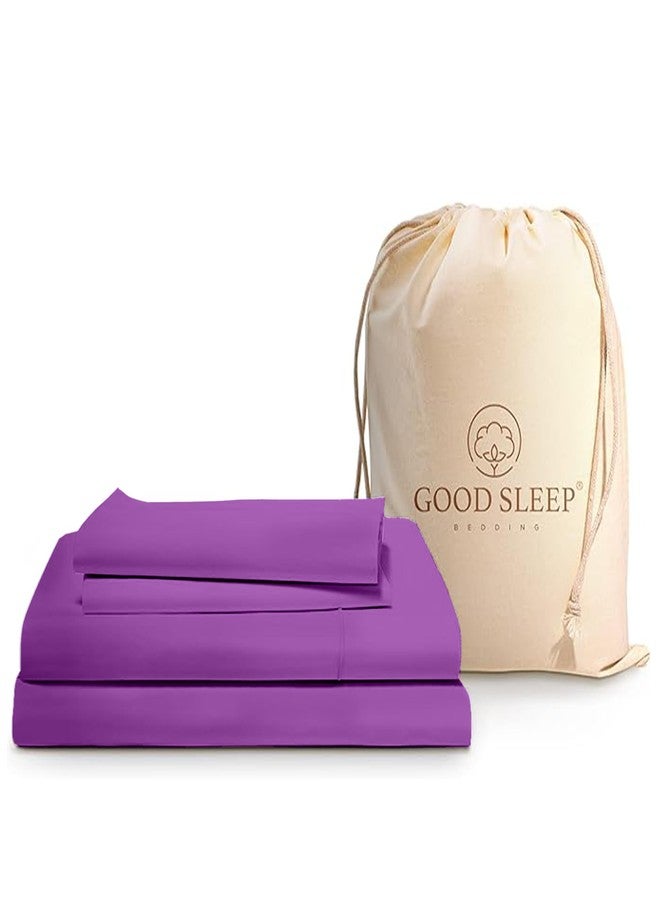Good Sleep Bedding Queen Size Bed Set - Egyptian Cotton Sheets, 4 Pc Luxury Sateen Weave, Deep Pocket 16" - Purple - Image 1
