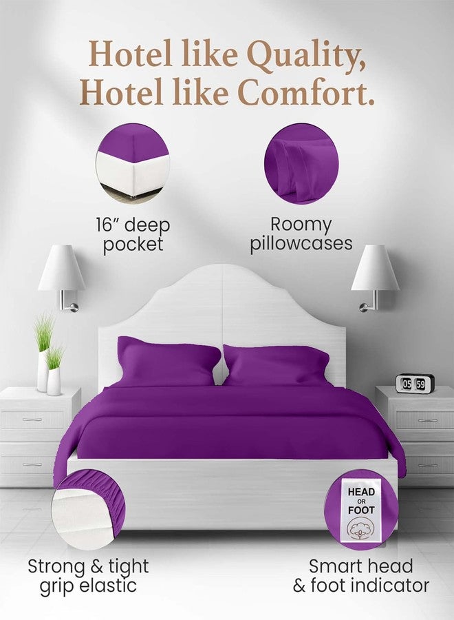 Good Sleep Bedding Queen Size Bed Set - Egyptian Cotton Sheets, 4 Pc Luxury Sateen Weave, Deep Pocket 16" - Purple - Image 3