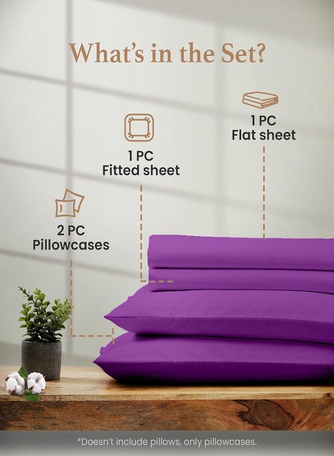 Good Sleep Bedding Queen Size Bed Set - Egyptian Cotton Sheets, 4 Pc Luxury Sateen Weave, Deep Pocket 16" - Purple - Image 2
