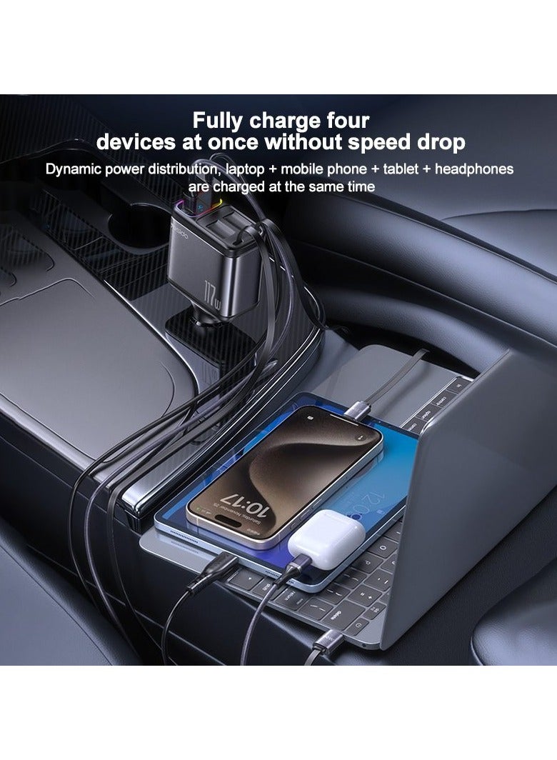 Yesido Y63 4 in 1 117W USB-C / Type-C+USB Multifunctional Retractable Dual Line Digital Display Car Fast Charger (Black) - Image 3