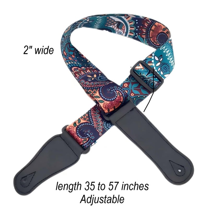 Noneea 2PCS Guitar Straps, Soft Cotton Straps With 3 Pick Holders, Button Headstock Adaptor and Button Block, Set For Electric/Acoustic Guitar - Image 2