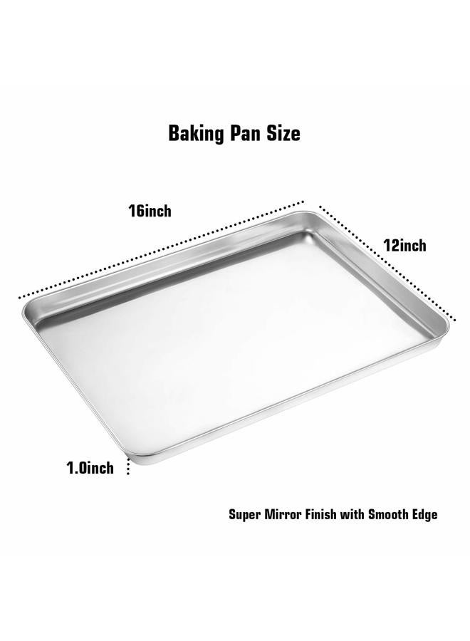 Wildone Baking Sheet with Silicone Mat Set, Stainless Steel Cookie Pan with Baking Mat, Size 16 x 12 x 1 Inch, Set of 4-2 Sheets + 2 Mats - Image 3