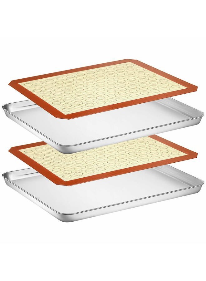 Wildone Baking Sheet with Silicone Mat Set, Stainless Steel Cookie Pan with Baking Mat, Size 16 x 12 x 1 Inch, Set of 4-2 Sheets + 2 Mats - Image 1