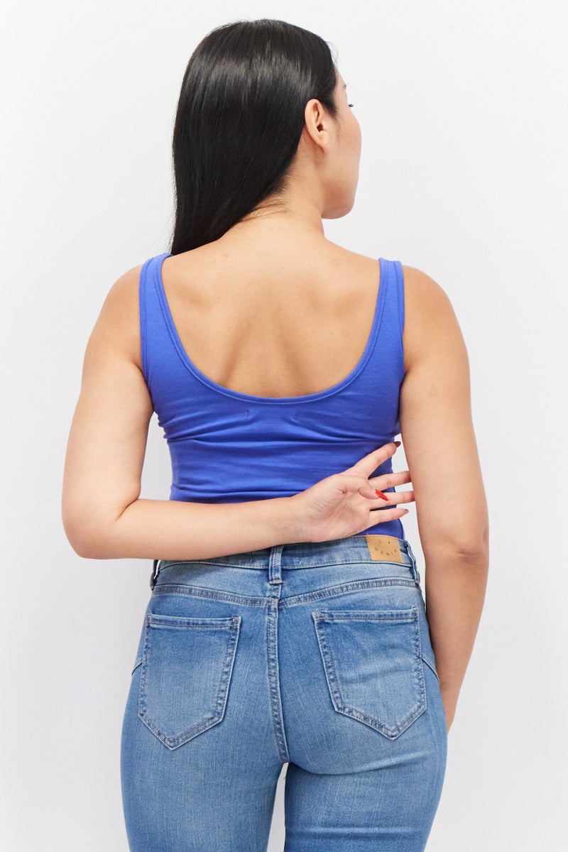 Sinsay Women Plain Sleeveless Bodysuit, Blue  - Image 2