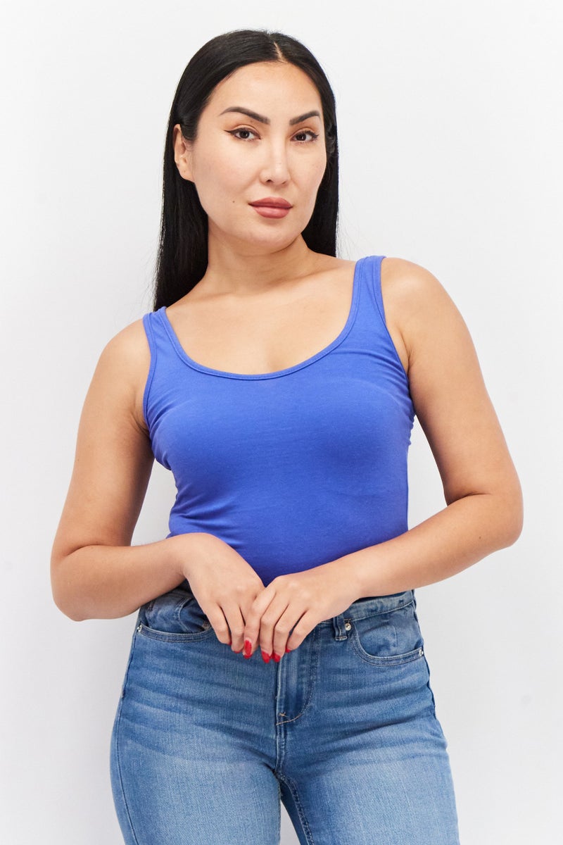 Sinsay Women Plain Sleeveless Bodysuit, Blue  - Image 1
