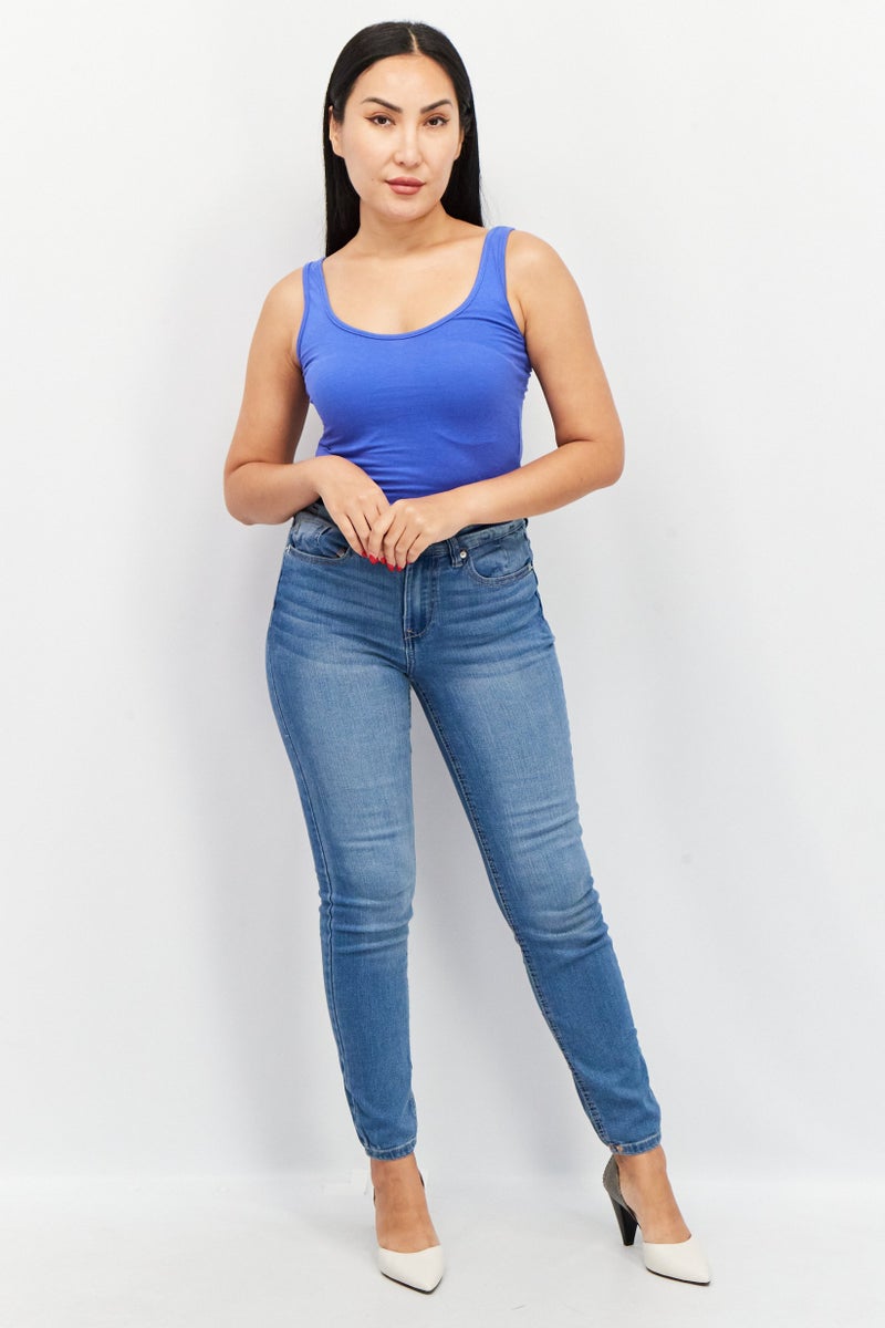 Sinsay Women Plain Sleeveless Bodysuit, Blue  - Image 3