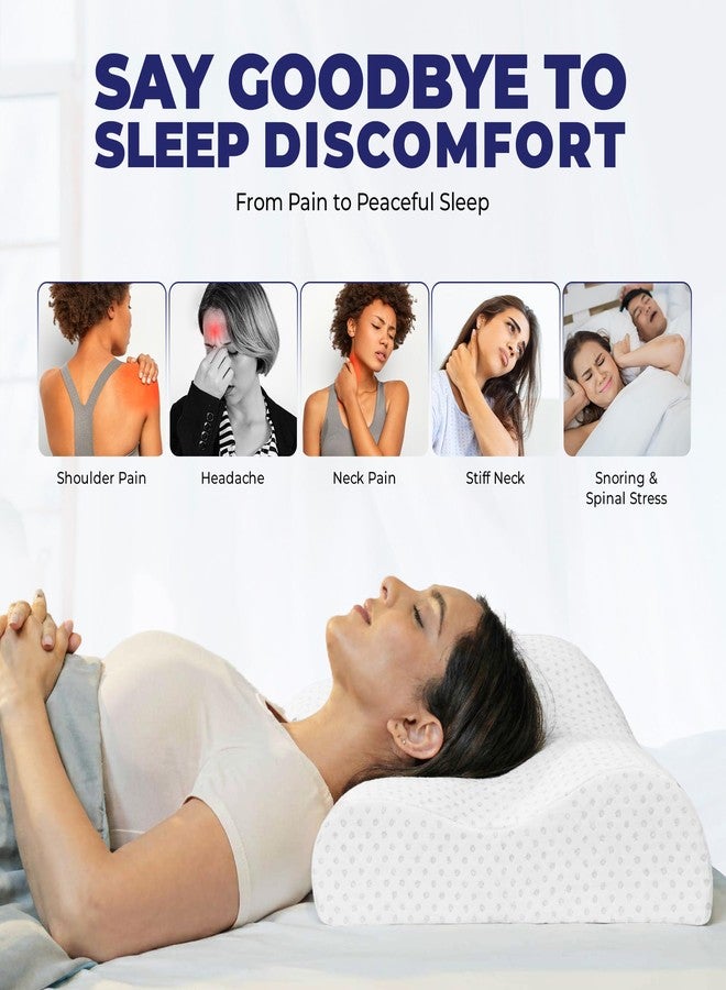 WELLGIVER Cervical Gel Memory Foam Pillow for Neck Pain Relief - Ergonomic Orthopedic Pillow for Sleeping, Contoured Support for Side, Back & Stomach Sleepers | White | Pack of 1 | 19 x 11 x 3.5 Inch - Image 3
