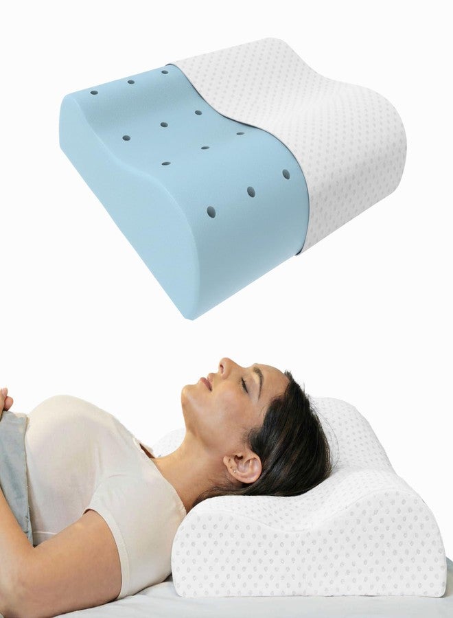 WELLGIVER Cervical Gel Memory Foam Pillow for Neck Pain Relief - Ergonomic Orthopedic Pillow for Sleeping, Contoured Support for Side, Back & Stomach Sleepers | White | Pack of 1 | 19 x 11 x 3.5 Inch - Image 1